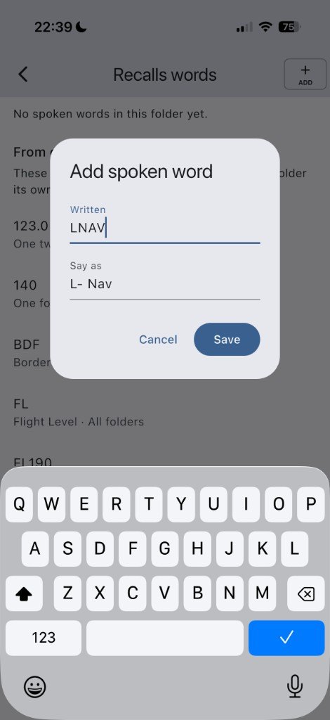 Add spoken word dialog, written LNAV, say as L-Nav