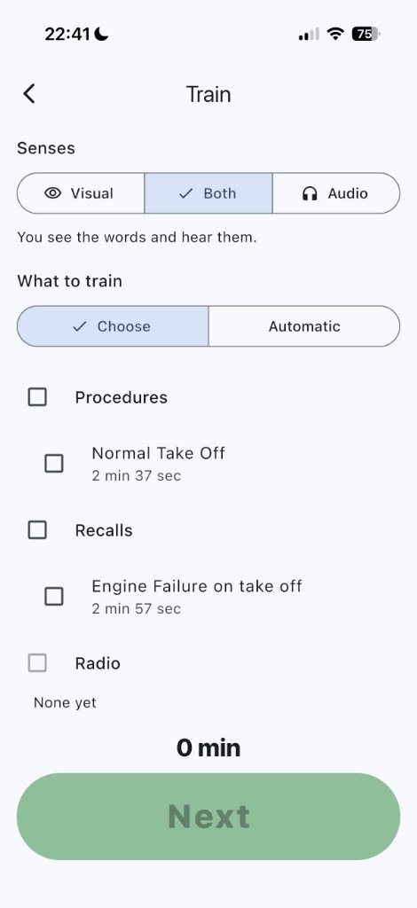 Train set to Both, so you see the words and hear them, with procedures and recalls to tick